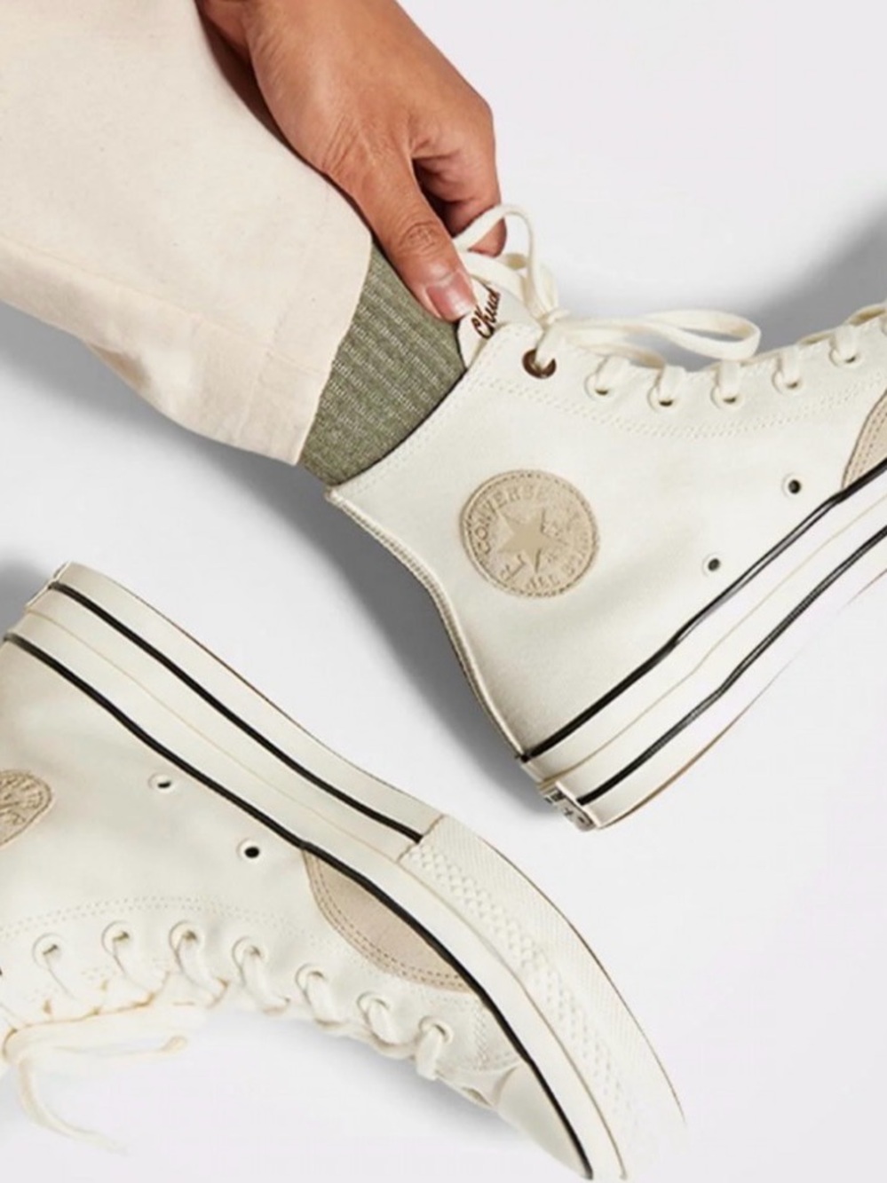 Converse High Top Sneakers - Off-White with Maroon Logo
